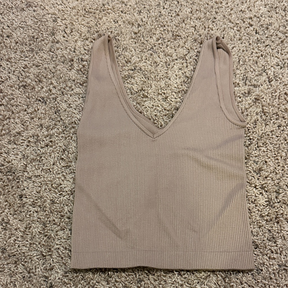 V-Neck Ribbed Tank Top - Taupe